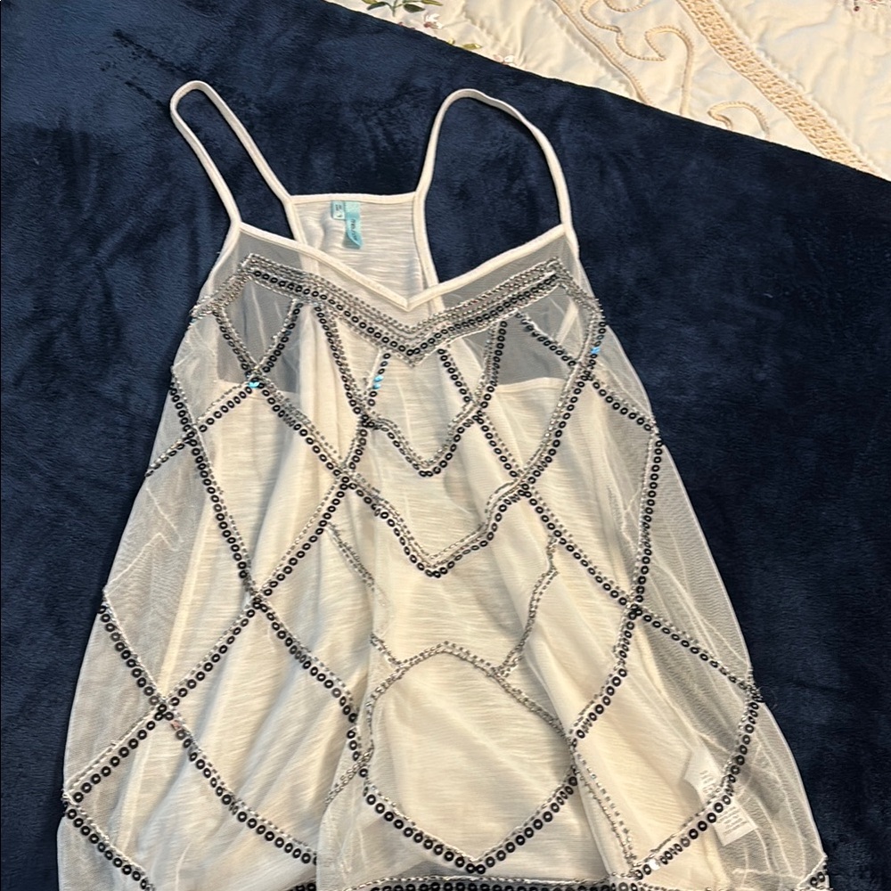 White and Silver Beaded tank top